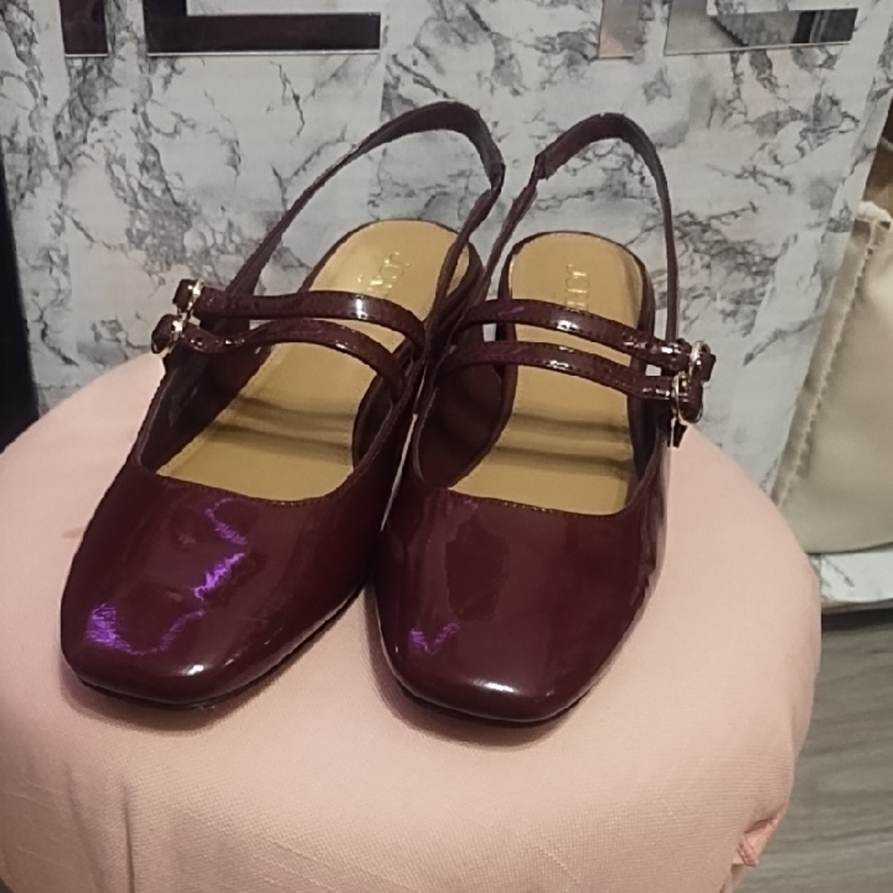 J. Crew Burgundy Patent Leather Mary Jane Slingbacks